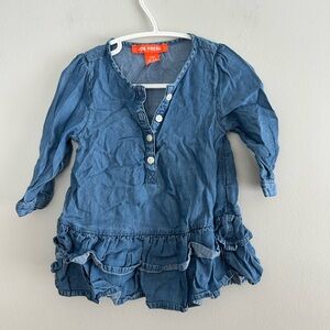 Joe Fresh 6/12m Blue Denim long sleeve ruffle hem tunic Dress